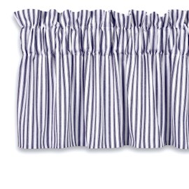 Cackleberry Home Navy Blue and White Ticking Stripe Valance Curtain Woven Cotton Lined 72 Inches W x 17 Inches L