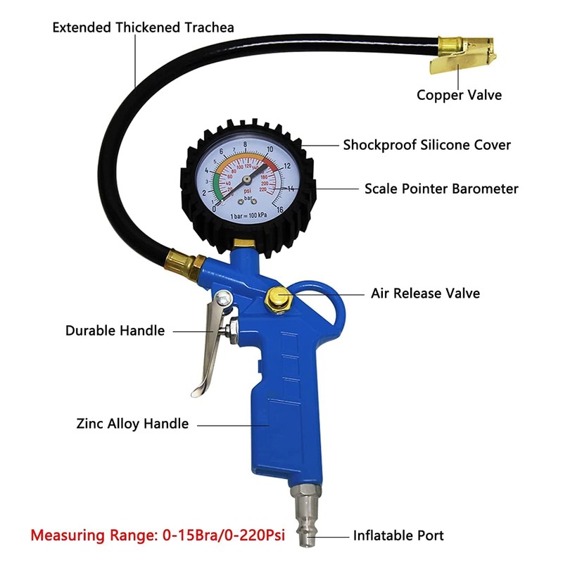 OKSTENCK Auto Tire Inflator with Pressure Gauge 220 PSI Dial
