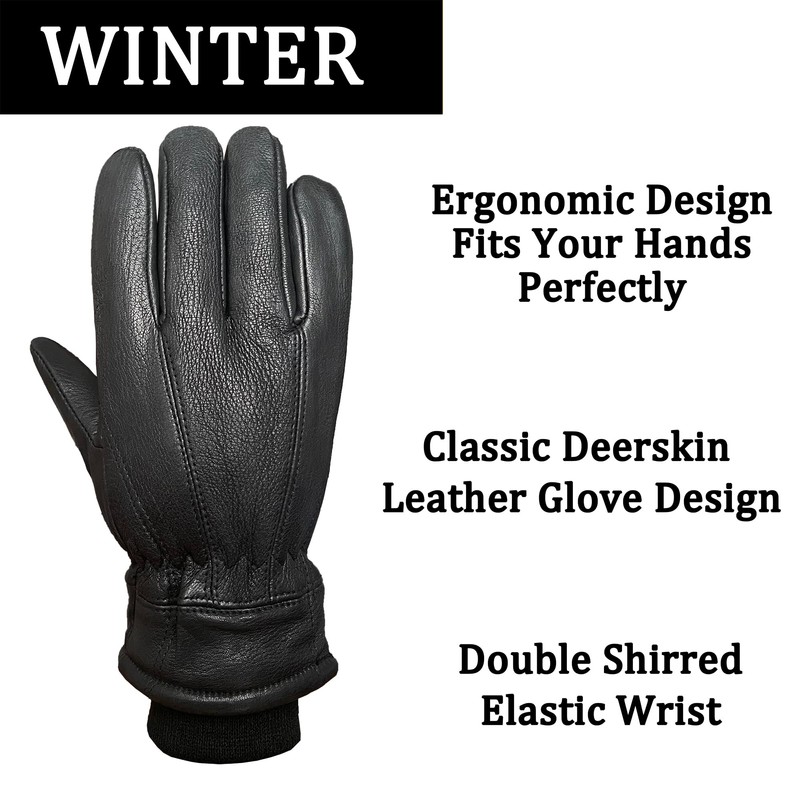 SKYDEER 100% Full Grain Deerskin Leather Winter Gloves for Men
