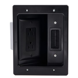 Legrand On-Q HT2102BKV1 Hardwired In Wall Cable Management Kit, TV Outlet Wall Kit Hides Cords, in Wall TV Power Kit Works with All Plugs, Recessed TV Outlet, Black