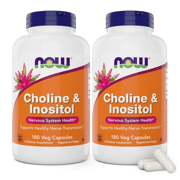 NOW Choline & Inositol, 180 Veg Capsules (Pack of 2)