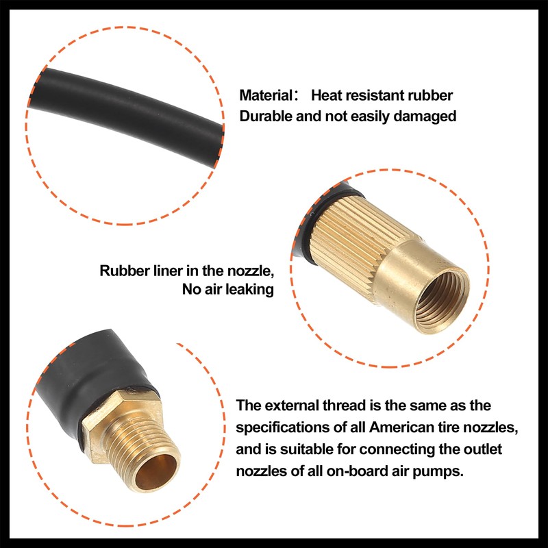 Hihaha 100cm Car Tire Inflator Extension Hose Adapter Black Copper