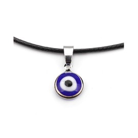 WLL Blue Evil Eyes Pendant Choker Necklaces Leather Glass Charm Lucky Necklace for Womens(leather cord)