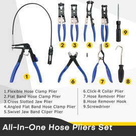Acymner Hose Clamp Pliers Tool | 9PCS Universal Long Reach Wire Fuel Oil Water Hose Remover Tool Set for Automotive Coolant Radiator Heater