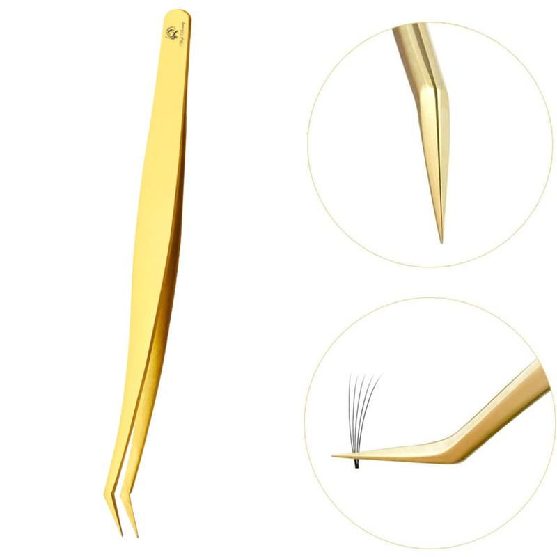 Wishbeauty Lash Tweezers for Eyelash Extensions, Professional Tweezers, Stainless Steel