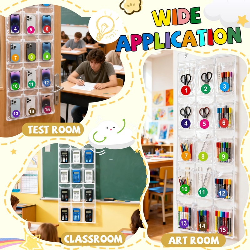 Headphone Storage Classroom Headphone Organizer 15 Pockets PVC Clear Organizer