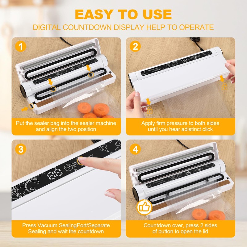 VortecSys Vacuum Sealer Machine, 75KPA Strong Suction for Home Kitchen