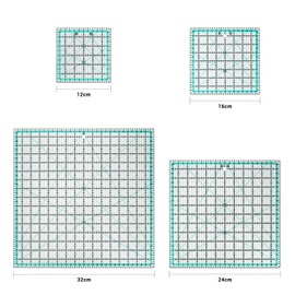 MANUFORE 4pcs Square Quilting Ruler (32cm/24cm/16cm/12cm) Sewing Acrylic Ruler Anti-Slip Metric Ruler DIY Quilting Tools with Clear Printed Lines for Precise Cutting