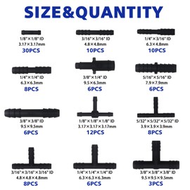 Vacuum Connector Assortment 113 PCS Heat Resistance 240℃（460℉）Automotive Vacuum Tubing Connector Vacuum Tee Connector Assortment Kit Black Nylon