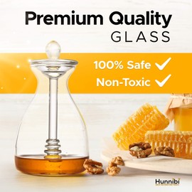 Hunnibi Handmade Honey Jar with Dipper, Glass Made Honey Dipper and Honey Pot - Honey Dispenser