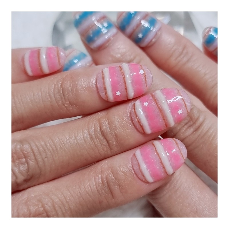 Cozy cat handmade nail tips - Blue / 포근한 고양이