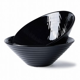 BICETTO Premium Porcelain Ramen Bowl Set 45oz, 8inch - Durable & Stylish - Perfect for Ramen, Pho, Soup, Salad, and Noodles - Microwave & Dishwasher Safe - Elegant, Lightweight (Ebony Grace, 8 inch)