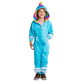 Tipsy Elves Disfraz de unicornio azul claro para jóvenes con melena arcoíris y cola para niños, talla XL