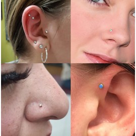 LOAYHOAY 16PCS 16-18G Stainless Steel Threadless Push in Nose Stud Ring for Women Men Lip Ring CZ Flower Heart Cartilage Helix Earring Piercing Set (20 Gauge 6mm Bar Length)