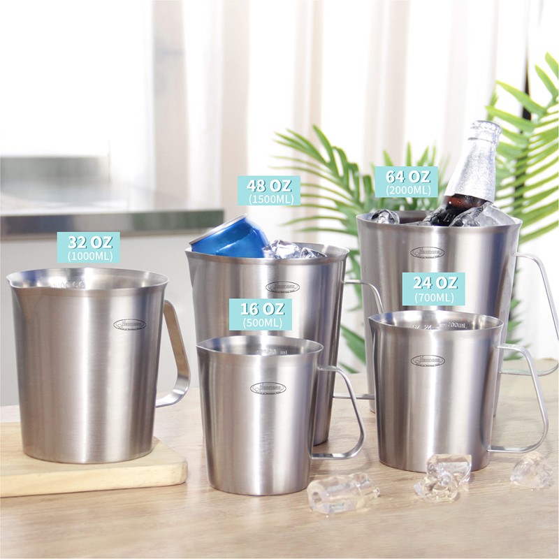 Newness Stainless Steel Measuring Jug with Handle – 3 Measuring