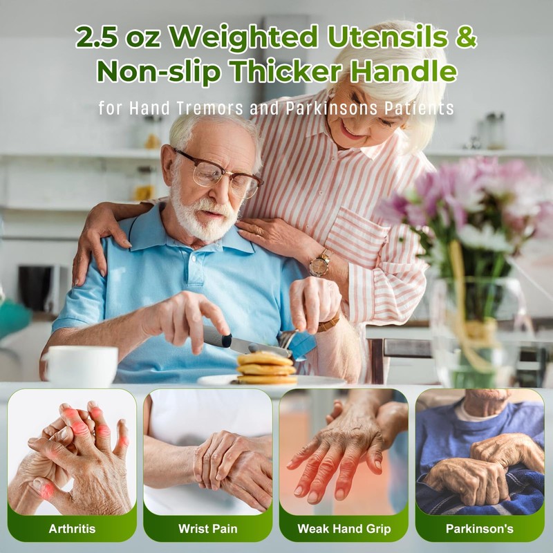 Adaptive Utensils, Adaptive Utensils 4pcs for Hand Tremors,Elderly, Arthritis,Parkinsons-Built Up