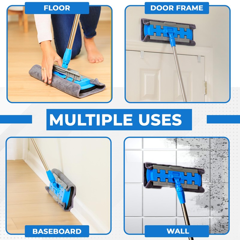 Baseboard Cleaner Tool with Handle - Wall Mop Cleaner with