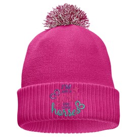 Purple Print House Horse Riding Gifts for Women Girls, Embroidered Horse Beanie Hat Bobble Equestrian Clothes Accessories, Pink, One Size