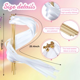 120 Pieces White Sticks Streamers for Wedding Lace Ribbon Wedding Wands Fairy Wand with Ribbon Long Dance Ribbon Sticks Silk Stick Party Streamers with Bells for Holiday Celebration Baby Shower Favors