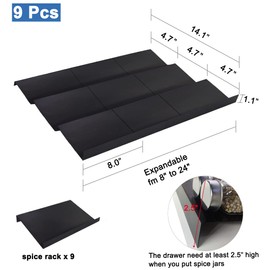 Khordin Expandable Spice Drawer Rack Organizer Insert for Kitchen Cabinet - Multi Tier Adjustable Spice Storage Shelf for Seasoning and Jar, Pack of 9