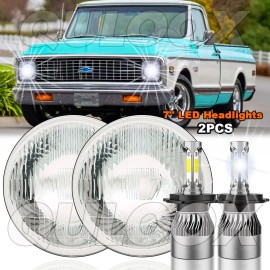 QULOOX Pair 7" Inch LED Car Headlight Parts Round HI/LO Beam for Chevy Pickup Truck3100