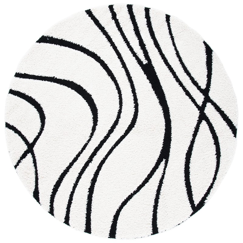 SAFAVIEH Florida Shag Collection 4' Round Ivory / Black SG471