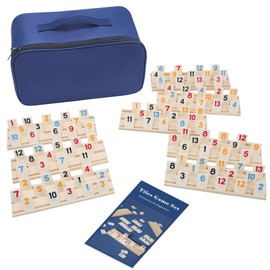NANCIELO Rummy Cube 6-8 Player Edition with 8 Wooden Holders, 214 Large Numbers Rummy Tiles Set with Carrying Bag, Rummy Travel Game Set with 8 Tiles Racks