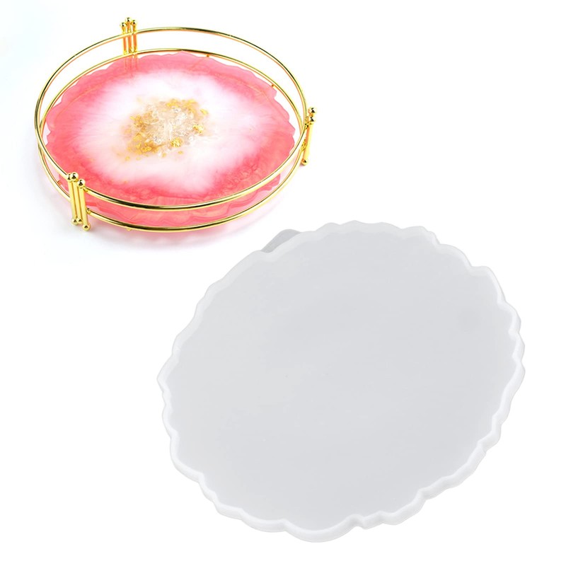 Large Round Resin Tray Mold, Irregular Silicone Serving Tray Geode