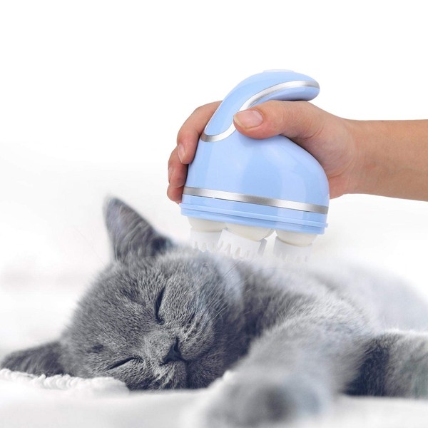 Cat Massager, USB Rechargeable Charging Waterproof 3D Head Massager Cat Massager Scalp Massage Brush Head Massage Brush for Hair and Stress Relief (Blue)