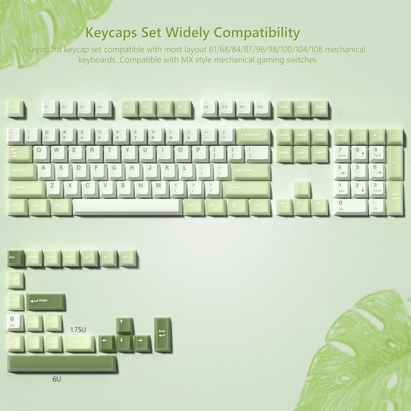 Womier Matcha Green Keycaps PBT, Jelly Keycaps 60 75 100
