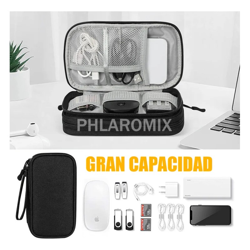 2pz Estuche Cargador De Organizador Bolsa Cables Impermeable Negro