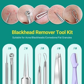 TsMADDTs Pimple Popper Tool Kit, 6PCS Blackhead Remover Tools for Face and Nose, Ingrown Hair Removal Kit with Pimple Extractor, Pore Extractor, Tweezer, Razor