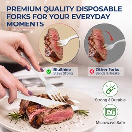 BluShine Heavy Duty Plastic Forks, Disposable Bulk Cutlery
