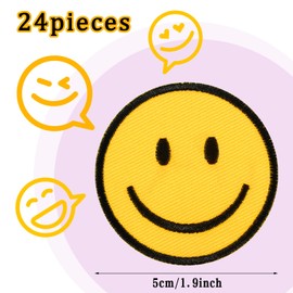 24 Pieces Smile Face Iron on Patch Yellow Smile Face Patches Cute Happy Face Applique Clothes Embroidered Patches Vintage Iron on Patches for Jeans Bags Clothing Dress Hat Jacket Craft DIY Decor