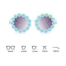 OZPYKAE Girl Round Flower Sunglasses,Flower Shaped Cute Glasses UV 400 Protection Outdoor Girl Boy Gifts Eyewear Sunglasses (Blue)