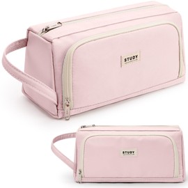 KALIDI Pencil Case 2 Compartments Extra Large Pencil Case School Aesthetic Pencil Case for Girls and Boys, Nylon Pink, Cosmetic bag
