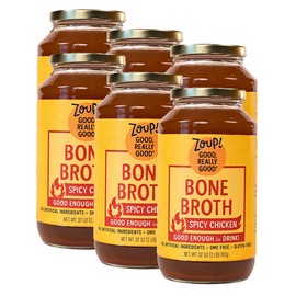 Spicy Chicken Bone Broth by Zoup! Keto-Friendly, Non-GMO, Paleo-Friendly Clear Spicy Chicken Bone Broth - Great for Stock, Bouillon, Soup Base or in Gravy - 6-Pack (32 oz)