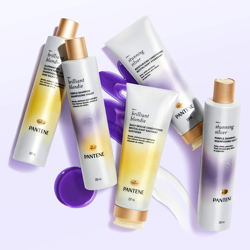 Pantene Stunning Silver Brightening Purple Shampoo for Dyed Gray and