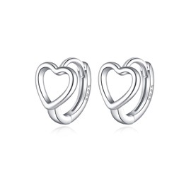 Reffeer Solid 925 Sterling Silver Love Heart Hoop Earrings Huggie for Women Girls Heart Hoop Earrings Huggie (A-Silver)