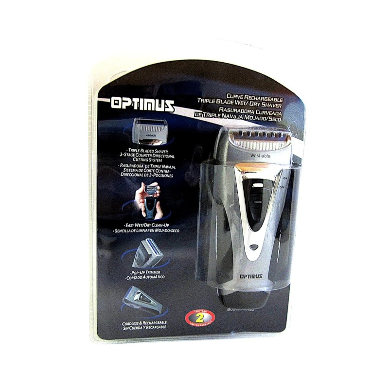 Optimus 50043 Curve Rechargeable Triple Wet/dry Men's Shaver, Black/silver