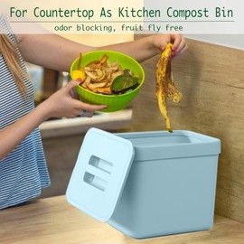 LALASTAR Kitchen Compost Bin, Hanging Trash Can with Lid for Kitchen Cabinet Door, Under Sink, Wall Mounted Waste Bin for Bathroom, 1.8 Gallon, Blue