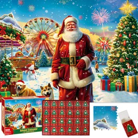 Advent Calendar Puzzle 2024 Christmas Jigsaw Puzzles for Kids Adults Boys Girls Teen, 24 Days Christmas Countdown - 1008 Pieces Puzzles - Santa Claus In Amusement Park(27.6"X 19.7")