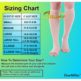 Doc Miller Calcetines de Compresión de Punta Abierta (1 par) 15-20 mmHg Medias de Compresión Para Ejercicio, Recuperación, Dolores, Varices, Mangas para Pantorrillas (Beige, Grande)