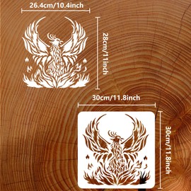 FINGERINSPIRE Phoenix 11.8x11.8inch Reusable Firebird Drawing Stencil DIY Art Phoenix Bird Decoration Template for Painting on Wood, Wall, Paper and Furniture