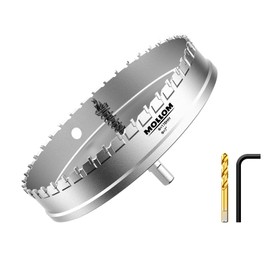 Mollom (7''|178mm) Heavy Duty Carbide Hole Saw with 2 Pilot Drill Bits, Hole Cutter cuts Stainless Steel, mild Steel, Iron, Copper, Brass, Plastic
