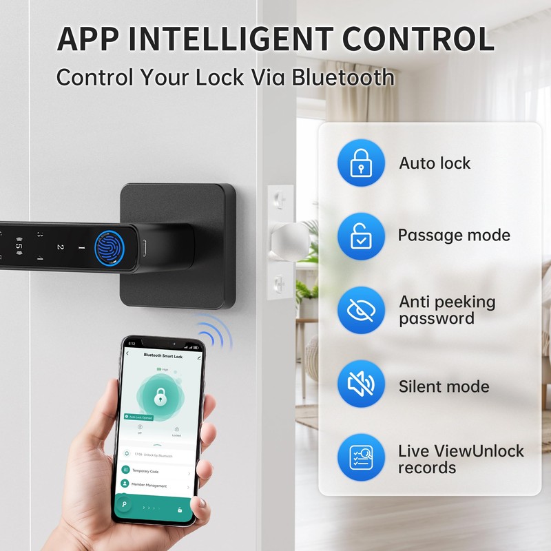 Fingerprint Door Lock-Smart Door knob, Biometric Door Locks,with App/Code/Backup Key/Fingerprint/IC