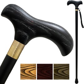 Handmade Wooden Walking Canes for Men American Oak Walking Sticks with Wrist Strap and Rubber Tips Lightweight Wood Crutch for Seniors - 36 Inches (Black)