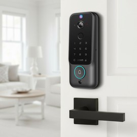 Lockin Entry Door Handle, Universal Door Lever for Front Door and Interior, Reversible Handle Design, Compatible with Veno Plus Smart Locks, Modern Style for Home Security (Square)