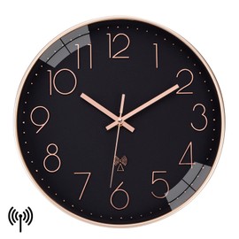 VIVILINEN Radio-Controlled Clock Silent Wall Clock Without Ticking Noises Modern Radio Wall Clock Silent Wall Clock Non-Ticking Hanging Clock for Living Room Bedroom Office Kitchen 30 x 30 cm / 12