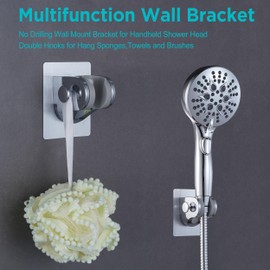 GwernKB Handheld Shower Head Holder with 2 Hanger Hooks,Strong Adhesive&Waterproof No Drilling Wall Mount Shower Bracket for RV and Kids&Elders,Install Any Height&Fix Firmly